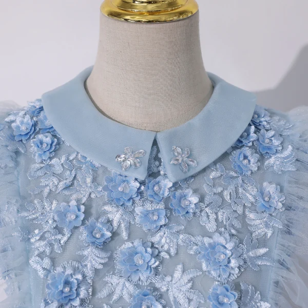 Vintage / Retro Sky Blue Dancing Prom Dresses 2020 A-Line / Princess Scoop Neck Sleeveless Appliques Flower Pearl Floor-Length / Long Ruffle Formal Dresses