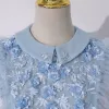 Vintage / Originale Bleu Ciel Dansant Robe De Bal 2020 Princesse Encolure Dégagée Sans Manches Appliques Fleur Perle Longue Volants Robe De Ceremonie