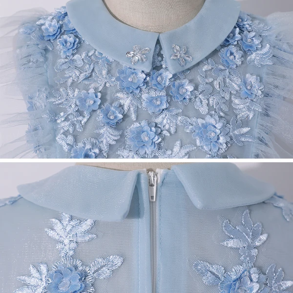 Vintage / Retro Sky Blue Dancing Prom Dresses 2020 A-Line / Princess Scoop Neck Sleeveless Appliques Flower Pearl Floor-Length / Long Ruffle Formal Dresses