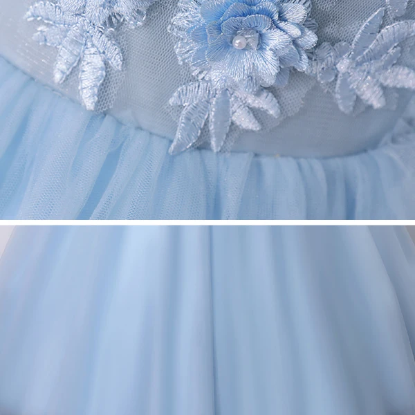 Vintage / Retro Sky Blue Dancing Prom Dresses 2020 A-Line / Princess Scoop Neck Sleeveless Appliques Flower Pearl Floor-Length / Long Ruffle Formal Dresses