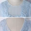 Illusion Sky Blue Dancing Prom Dresses 2020 Ball Gown Scoop Neck 1/2 Sleeves Appliques Lace Floor-Length / Long Cascading Ruffles Backless Formal Dresses
