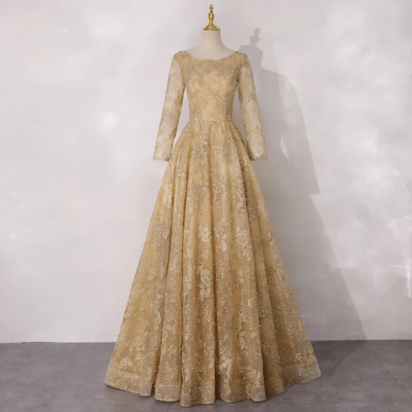 gold long sleeve lace dress Glitter Long Sleeve Mermaid Dress by Ladivine CD864 – ABC Fashion