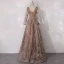 Best Gold Mother Of The Bride Dresses 2020 A-Line / Princess Scoop Neck Long Sleeve Backless Appliques Lace Beading Pearl Glitter Tulle Floor-Length / Long Ruffle