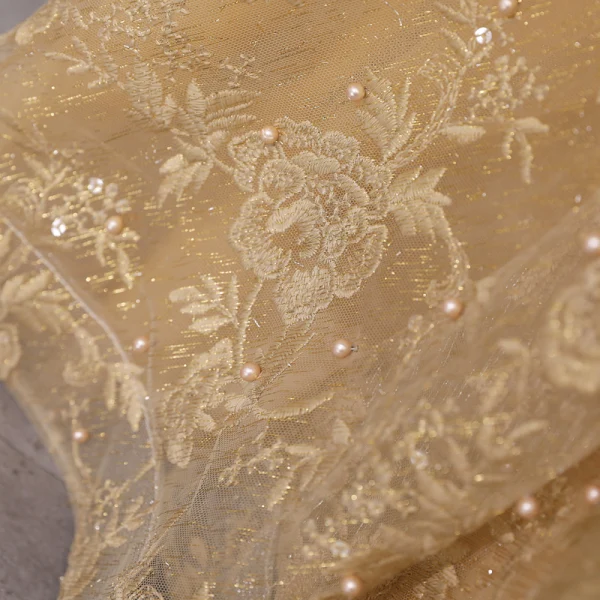 Best Gold Mother Of The Bride Dresses 2020 A-Line / Princess Scoop Neck Long Sleeve Backless Appliques Lace Beading Pearl Glitter Tulle Floor-Length / Long Ruffle