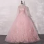 Vintage / Retro Candy Pink See-through Dancing Prom Dresses 2020 Ball Gown High Neck Long Sleeve Appliques Lace Floor-Length / Long Ruffle Formal Dresses