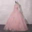 Vintage / Retro Candy Pink See-through Dancing Prom Dresses 2020 Ball Gown High Neck Long Sleeve Appliques Lace Floor-Length / Long Ruffle Formal Dresses