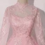 Vintage / Retro Candy Pink See-through Dancing Prom Dresses 2020 Ball Gown High Neck Long Sleeve Appliques Lace Floor-Length / Long Ruffle Formal Dresses