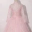 Vintage / Retro Candy Pink See-through Dancing Prom Dresses 2020 Ball Gown High Neck Long Sleeve Appliques Lace Floor-Length / Long Ruffle Formal Dresses