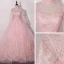 Vintage / Retro Candy Pink See-through Dancing Prom Dresses 2020 Ball Gown High Neck Long Sleeve Appliques Lace Floor-Length / Long Ruffle Formal Dresses