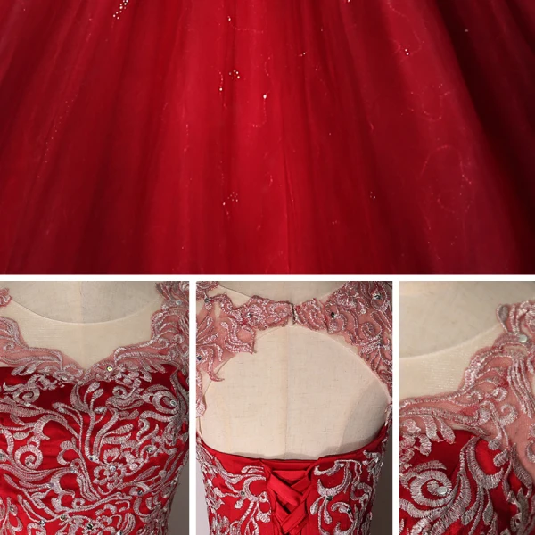 Roman Burgundy Dancing Prom Dresses 2020 Ball Gown Scoop Neck Sleeveless Appliques Lace Floor-Length / Long Ruffle Backless Formal Dresses