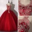 Roman Burgundy Dancing Prom Dresses 2020 Ball Gown Scoop Neck Sleeveless Appliques Lace Floor-Length / Long Ruffle Backless Formal Dresses
