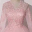 Vintage / Retro Candy Pink See-through Dancing Prom Dresses 2020 Ball Gown V-Neck Long Sleeve Appliques Lace Floor-Length / Long Ruffle Formal Dresses