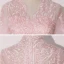 Vintage / Retro Candy Pink See-through Dancing Prom Dresses 2020 Ball Gown V-Neck Long Sleeve Appliques Lace Floor-Length / Long Ruffle Formal Dresses