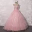Romain Rose Bonbon Dansant Robe De Bal 2020 Robe Boule Encolure Dégagée Sans Manches Appliques En Dentelle Paillettes Longue Volants Dos Nu Robe De Ceremonie