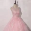 Romain Rose Bonbon Dansant Robe De Bal 2020 Robe Boule Encolure Dégagée Sans Manches Appliques En Dentelle Paillettes Longue Volants Dos Nu Robe De Ceremonie