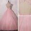 Romain Rose Bonbon Dansant Robe De Bal 2020 Robe Boule Encolure Dégagée Sans Manches Appliques En Dentelle Paillettes Longue Volants Dos Nu Robe De Ceremonie