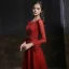 Meilleur Bordeaux Transparentes Robe De Soirée 2020 Princesse Encolure Dégagée Manches Longues Ceinture Plumes Perlage Paillettes Train De Balayage Volants Dos Nu Robe De Ceremonie