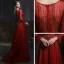 Meilleur Bordeaux Transparentes Robe De Soirée 2020 Princesse Encolure Dégagée Manches Longues Ceinture Plumes Perlage Paillettes Train De Balayage Volants Dos Nu Robe De Ceremonie