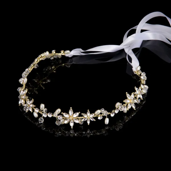 Sencillos Oro Cintas para la cabeza Tocados de novia 2020 Aleación Con cordones Rhinestone Crystal Tocados Boda Accesorios