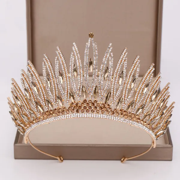 Amazing / Unique Gold Tiara Wedding Accessories 2020 Alloy Rhinestone Bridal Hair Accessories