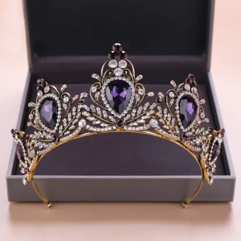 Vintage Retro Gold Tiara Bridal Hair Accessories 2020 Alloy Purple Rhinestone Wedding Accessories