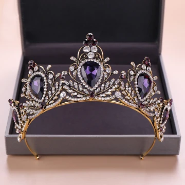 Vintage Originale Doré Tiare Accessoire Cheveux Mariage 2020 Alliage Violet Faux Diamant Mariage Accessorize
