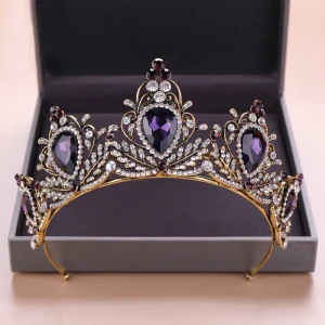 Vintage Gold Diadem Haarschmuck Braut 2020 Legierung Violett Strass Hochzeit Brautaccessoires