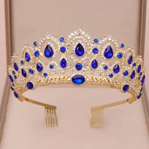 Vintage Retro Royal Blue Tiara 2020 Alloy Rhinestone Bridal Hair Accessories