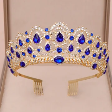 Vintage Originale Bleu Roi Tiare 2020 Alliage Faux Diamant Accessoire Cheveux Mariage