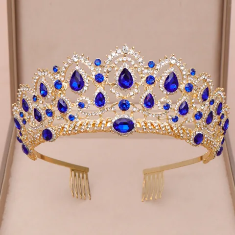 Vintage Königliches Blau Diadem 2020 Legierung Strass Haarschmuck Braut