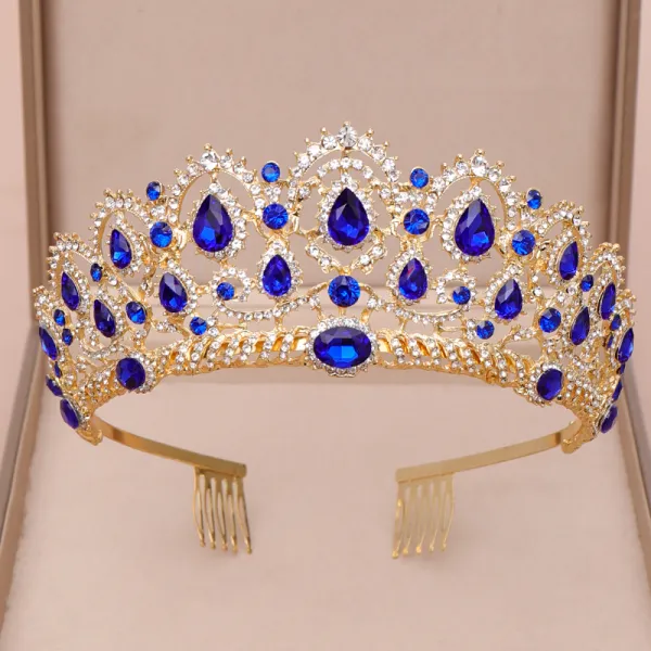 Vintage / Originale Bleu Roi Tiare 2020 Alliage Faux Diamant Accessoire Cheveux Mariage