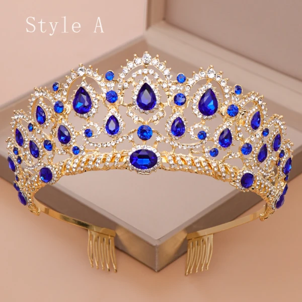 Vintage Królewski Niebieski Tiara 2020 Stop Rhinestone Ozdoby Do Włosów Ślubne