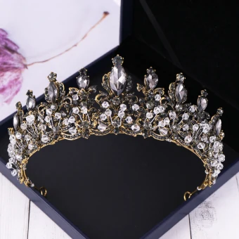Baroque Black Tiara Bridal Hair Accessories 2020 Alloy Rhinestone Wedding Accessories