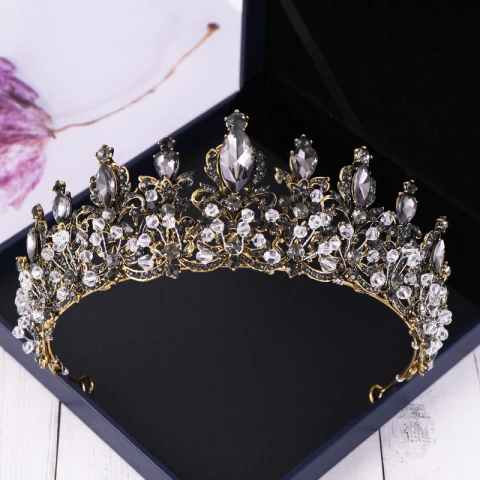 Barocke Schwarz Diadem Haarschmuck Braut  2020 Legierung Strass Hochzeit Brautaccessoires