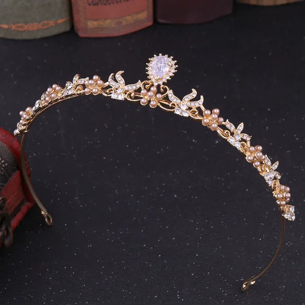 Proste / Simple Perła Rhinestone Tiara Ozdoby Do Włosów Ślubne 2020 Stop Ślub Akcesoria