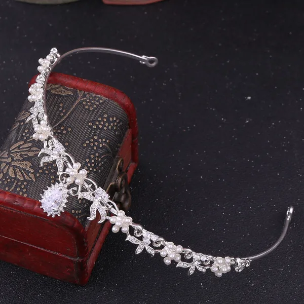 Proste / Simple Perła Rhinestone Tiara Ozdoby Do Włosów Ślubne 2020 Stop Ślub Akcesoria