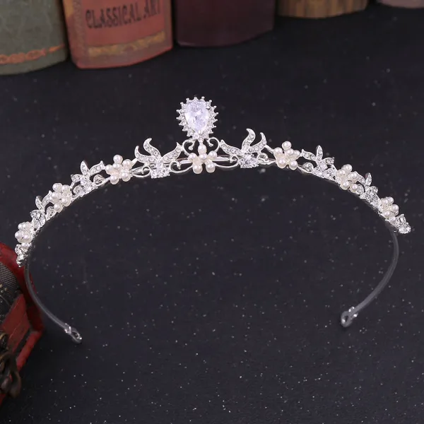 Proste / Simple Perła Rhinestone Tiara Ozdoby Do Włosów Ślubne 2020 Stop Ślub Akcesoria