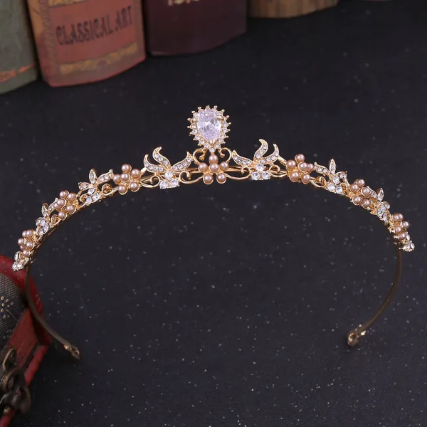 Proste / Simple Perła Rhinestone Tiara Ozdoby Do Włosów Ślubne 2020 Stop Ślub Akcesoria