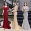 Haut de Gamme Noire Robe De Soirée 2020 Trompette / Sirène V-Cou Manches Courtes Paillettes Fait main Perlage Train De Balayage Robe De Ceremonie