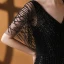 Haut de Gamme Noire Robe De Soirée 2020 Trompette / Sirène V-Cou Manches Courtes Paillettes Fait main Perlage Train De Balayage Robe De Ceremonie