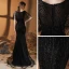Haut de Gamme Noire Robe De Soirée 2020 Trompette / Sirène V-Cou Manches Courtes Paillettes Fait main Perlage Train De Balayage Robe De Ceremonie