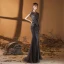 Haut de Gamme Marron Transparentes Tapis rouge Robe De Soirée 2020 Trompette / Sirène Encolure Dégagée Sans Manches Fait main Perlage Paillettes Longue Volants Robe De Ceremonie