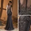 Haut de Gamme Marron Transparentes Tapis rouge Robe De Soirée 2020 Trompette / Sirène Encolure Dégagée Sans Manches Fait main Perlage Paillettes Longue Volants Robe De Ceremonie