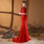 Eleganckie Vintage Czerwone Sukienki Wieczorowe 2020 Syrena / Rozkloszowane Wysokiej Szyi Kótkie Rękawy Frezowanie Rhinestone Trenem Sweep Wzburzyć Sukienki Wizytowe