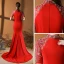 Eleganckie Vintage Czerwone Sukienki Wieczorowe 2020 Syrena / Rozkloszowane Wysokiej Szyi Kótkie Rękawy Frezowanie Rhinestone Trenem Sweep Wzburzyć Sukienki Wizytowe