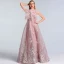 High-end Blushing Pink See-through Evening Dresses  2020 A-Line / Princess Scoop Neck Sleeveless Feather Appliques Lace Rhinestone Floor-Length / Long Ruffle Formal Dresses