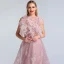 High-end Blushing Pink See-through Evening Dresses  2020 A-Line / Princess Scoop Neck Sleeveless Feather Appliques Lace Rhinestone Floor-Length / Long Ruffle Formal Dresses