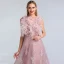 High-end Blushing Pink See-through Evening Dresses  2020 A-Line / Princess Scoop Neck Sleeveless Feather Appliques Lace Rhinestone Floor-Length / Long Ruffle Formal Dresses