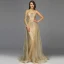 High End Gold Durchsichtige Roter Teppich Abendkleider 2020 Meerjungfrau One-Shoulder Lange Ärmel Pailletten Glanz Organza Stoffgürtel Sweep / Pinsel Zug Rüschen Festliche Kleider