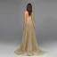 High End Gold Durchsichtige Roter Teppich Abendkleider 2020 Meerjungfrau One-Shoulder Lange Ärmel Pailletten Glanz Organza Stoffgürtel Sweep / Pinsel Zug Rüschen Festliche Kleider
